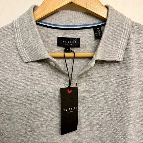 Ted Baker NWT Popcorn Stripe Long-Sleeve Polo in Heather Gray - Picture 2 of 8